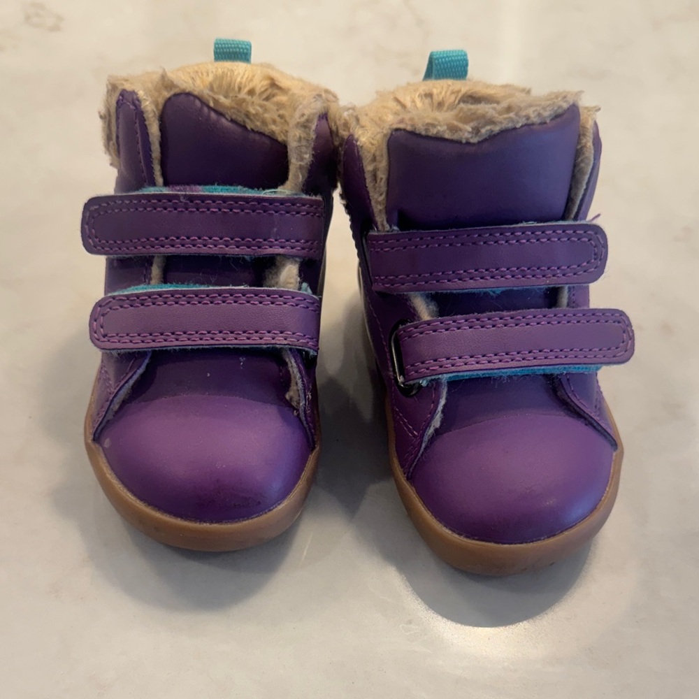 Kids Purple Faux-Fur Lined Hook-and-Loop Boots